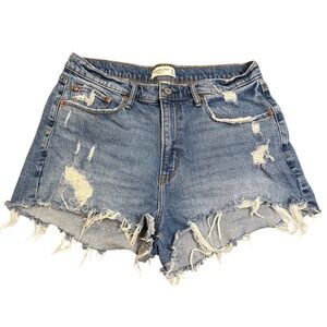 Abercrombie Fitch Mom Short High Rise Distressed Denim Cutoff Shorts Size 32 14